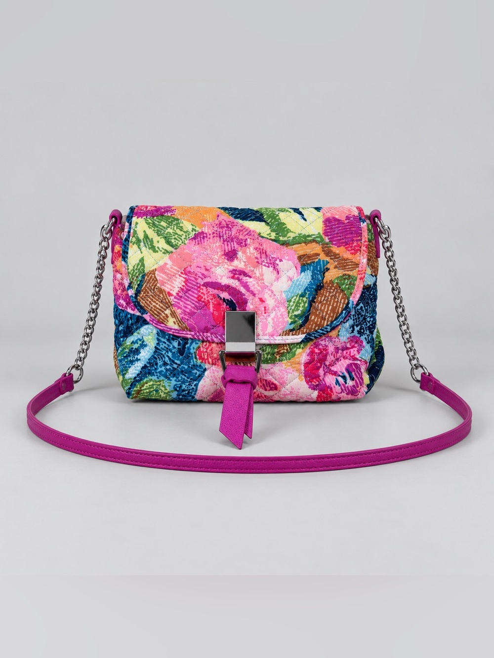 Vera Bradley Carson RFID Mini Crossbody Super Bloom Flowers Pink Blue